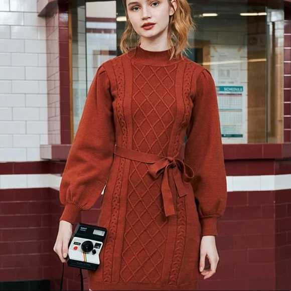 ✨HPx3✨NWT brown mock neck knit long sleeve sweater dress - Picture 3 of 8